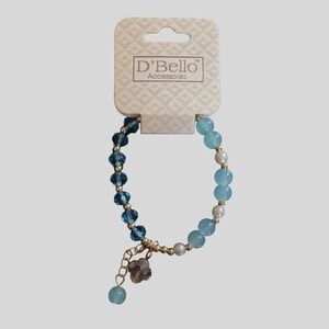 D'Bello Beaded Stretch Charm Bracelet Womens Blue Gold Jewelry Costume Gift NEW